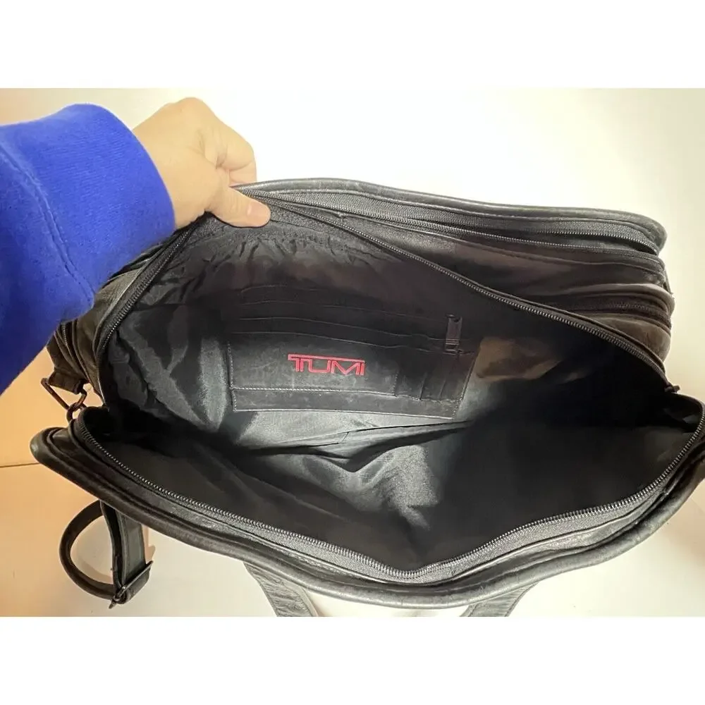 Tumi EUC Black Leather Alpha Expandable Organizer Computer Briefcase Bag Laptop